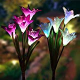 Cheap Solar Lights Outdoor New Upgraded Solar Garden Lights, LED Multi-Color Changing Lily Solar Flower Lights for Patio,Yard Decoration, Bigger Flower and Wider Solar Panel(2 Pack, Purple and White)