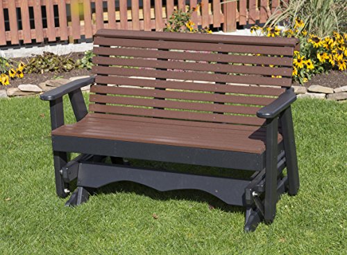 5FT-CEDAR-POLY LUMBER ROLL BACK Porch GLIDER Heavy Duty EVERLASTING PolyTuf HDPE – MADE IN USA – AMISH CRAFTED For Sale