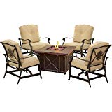 Hanover SUMMRNGHT5PCTAN Summer Night 5 Piece Fire Pit Conversation Set with Natural Oat Cushions Outdoor Furniture, Tan Review