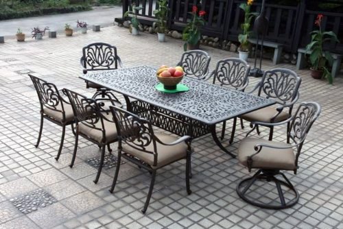 Darlee Elisabeth Cast Aluminum 9 Piece Dining Set with Seat Cushions, 44