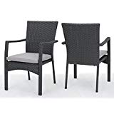 Tigua Outdoor Grey Wicker Dining Chair with Cushions (Set of 2) For Sale