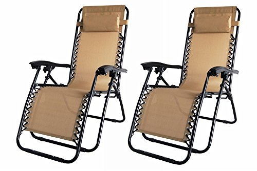 Palm Springs 2X Zero Gravity Chairs Lounge/Outdoor Yard Patio Chairs Tan