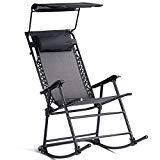 Goplus Folding Zero Gravity Lounge Chair Wide Recliner for Outdoor Beach Patio Pool w/Shade Canopy (Black Rocking Chair) For Sale Goplus Folding Zero Gravity Lounge Chair Wide Recliner for Outdoor Beach Patio Pool w/Shade Canopy (Black Rocking Chair) For Sale