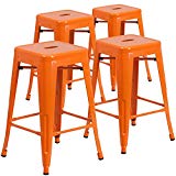 Cheap Flash Furniture 4 Pk. 24” High Backless Orange Metal Indoor-Outdoor Counter Height Stool with Square Seat