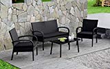 Cloud Mountain Patio Furniture 4 Piece Wicker Rattan Conversation Set Black Modern Fashion Style Easy Assembly Ergonomic Comfortable Thick Cushions Outdoor Garden Patio Lawn Balcony Pool with Non-Slip For Sale