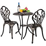 Yaheetech 3 Piece Bronze Patio Set Outdoor Patio Furniture Tulip Design Setting Cast Bistro Table Chair, Aluminum Review