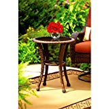 Cheap Patio End Table Circular 20″ Round Side Table Brown Curved Wicker Design Water Weather Rust UV Resistant Glass Top Small Stylish Outdoor Furniture & eBook by Easy&FunDeals