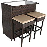 Sunnydaze Melindi 3-Piece Wicker Rattan Outdoor Patio Bar Set with Tan Cushions Review