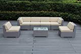 Ohana 7-Piece Outdoor Patio Furniture Sectional Conversation Set, Gray Wicker with Beige Cushions – No Assembly with Free Patio Cover