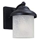 Sea Gull Lighting 84048-185 Yorktown One-Light Outdoor Wall Lantern with Swirled Marbleize Glass Diffuser, Forged Iron Finish For Sale