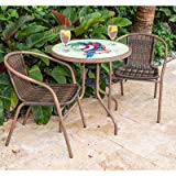 Outdoor Cafe Parrot 3 Piece Weather Resistant Resin Wicker Bistro Set w/ Tempered Glass Table Top & Durable Metal Frame in Espresso (Table) 27.5” H x 28.5” W x 28.5” L in. For Sale