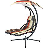 Sunnydaze Modern Lines Floating Chaise Lounger Swing Chair with Canopy Umbrella, 43 Inch Wide x 80 Inch Tall