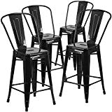 Cheap Flash Furniture 4 Pk. 24” High Black Metal Indoor-Outdoor Counter Height Stool with Back
