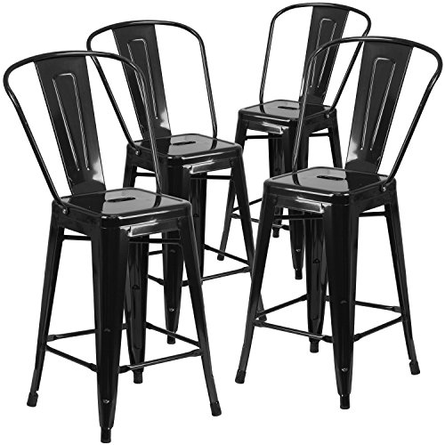 Cheap Flash Furniture 4 Pk. 24” High Black Metal Indoor-Outdoor Counter Height Stool with Back