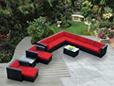Ohana 14-Piece Outdoor Wicker Patio Furniture Sectional Conversation Set with Weather Resistant Cushions, Red (PN1401R) For Sale Ohana 14-Piece Outdoor Wicker Patio Furniture Sectional Conversation Set with Weather Resistant Cushions, Red (PN1401R) For Sale