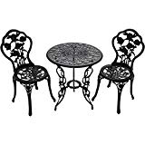 Patio Furniture Outdoor Garden Rose 3-Piece Bistro Set 1 table and 2 chairs aluminum cast-iron legs rose pattern
