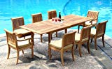Cheap Grade-A Teak Wood 8 Seater 9 Pc Dining Set: 94″ Double Extension Rectangle Table & 8 Giva Chairs (6 Armless & 2 Arm / Captain) #WFDSGVk