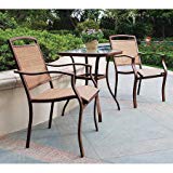 Three Piece Outdoor Bistro Set, Adorns Your Patio or Garden with its Contemporary Design, Includes Two Bistro Sling Chairs and a Table with Tempered Glass Top, Tan + Expert Guide