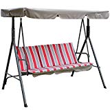 Kozyard Alicia Patio Swing Chair with 3 Comfortable Cushion Seats and Strong Weather Resistant Powder Coated Steel Frame (Red Stripe) For Sale Kozyard Alicia Patio Swing Chair with 3 Comfortable Cushion Seats and Strong Weather Resistant Powder Coated Steel Frame (Red Stripe) For Sale