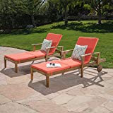 Great Deal Furniture Daisy Outdoor Teak Finish Chaise Lounge with Orange Water Resistant Cushion (Set of 2) Review
