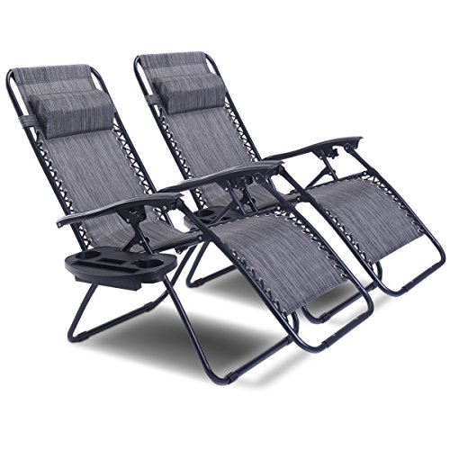 Cheap Goplus Zero Gravity Chair Set 2 Pack Adjustable Folding Lounge Recliners for Patio Outdoor Yard Beach Pool w/Cup Holder, 300-lb Weight Capacity (Light Gray)