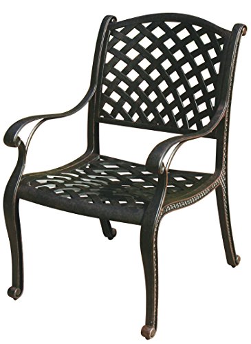 Darlee Nassau Cast Aluminum Dining Chairs with Seat Cushions, Set of 4, Antique Bronze Finish