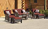 Hanover STRATHMERE6PCRED Strathmere 6-Piece Steel-Frame Wicker Outdoor Patio Seating Set with Crimson Red Cushions, 4 Throw Pillows and Glass-Top Coffee Table For Sale