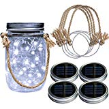 Homeleo 4 Pack Wide Mouth Solar Mason Jar Lid Lights w/Burlap Hangers, 20LED Cool White Solar Powered Mason Jar Firefly Light for Outdoor Decoration Summer Garden Yard(Jars Not Included) For Sale