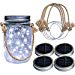 Homeleo 4 Pack Wide Mouth Solar Mason Jar Lid Lights w/Burlap Hangers, 20LED Cool White Solar Powered Mason Jar Firefly Light for Outdoor Decoration Summer Garden Yard(Jars Not Included)
