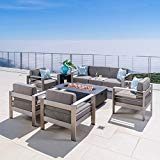 Crested Bay Patio Furniture ~ 5 Piece Outdoor Patio Chair and Sofa Set with Propane (Gas) Fire Table(Pit) (Dark Grey)