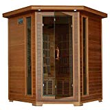 HeatWave SA1320 Whistler 4 Person Cedar Corner Infrared Sauna with 10 Carbon Heaters Bronze Tinted Tempered Glass Door Oxygen Ionizer EZTouch Cortrol Panel CHROMOTHERAPY System and Sound