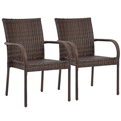 Best Choice Products Patio Outdoor Wicker Set of 2 Stackable Dining Chairs- Brown For Sale