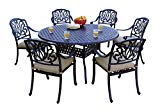 Cheap Darlee 7 Piece Elisabeth Cast Aluminum Dining Set with Sesame seat Cushions and 60” Round Dining Table, Antique Bronze Finish
