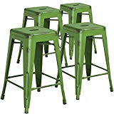 Flash Furniture 4 Pk. 24” High Backless Distressed Green Metal Indoor-Outdoor Counter Height Stool Review