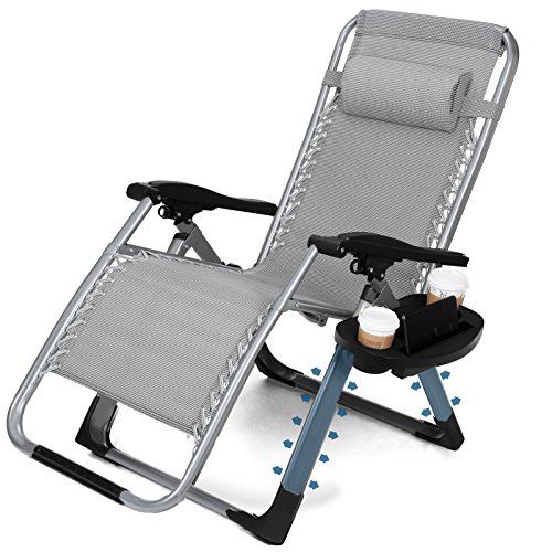 Zero Gravity Recliner Folding Lounge Chair Reclining Patio Chair Outdoor 350LBS Capacity with Cup Holder