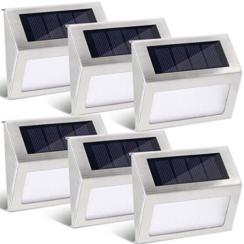 GIGALUMI 6 Pack Solar Step Deck Lights, Stainless Steel Waterproof Led Solar Lamp for Outdoor, Pathway Yard Stairs Fences. (White) Review