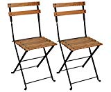 Mobel Designhaus French Café Bistro Folding Side Chair, Jet Black Frame, European Chestnut Wood Slats with Walnut Stain (Pack of 2)