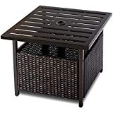 Giantex Patio Rattan Wicker Umbrella Side Table Stand with Umbrella Hole Steel Outdoor Deck Garden Pool, Brown Review