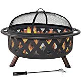 Sunnydaze Large Crossweave Outdoor Fire Pit with Spark Screen and Poker, Wood Burning Patio Firepit Bowl, 36 Inch, Black Review