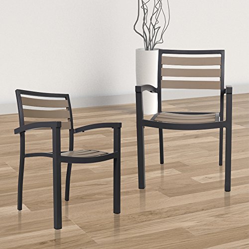 Livebest Brown Metal Stackable Outdoor Chair Set with Back and Arms 2 Pack