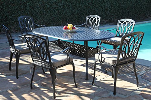 Florence Collection Cast Aluminum Outdoor Patio Furniture 7 Piece Oval Dining Set CBM1290