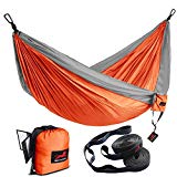 HONEST OUTFITTERS Double Camping Hammock with Hammock Tree Straps,Portable Parachute Nylon Hammock for Backpacking Travel 118L x 78W Inches Orange/Grey For Sale HONEST OUTFITTERS Double Camping Hammock with Hammock Tree Straps,Portable Parachute Nylon Hammock for Backpacking Travel 118L x 78W Inches Orange/Grey For Sale