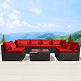 Modenzi 7G-U Outdoor Sectional Patio Furniture Espresso Brown Wicker Sofa Set (Red) For Sale