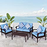 Diensday Patio Outdoor Furniture|Sectional Conversation Chair Sofa Sets Deep Seating Cushions Chat Set, with Olefin Cushion, All-Weather PE Wicker, Coffee Table(4 Piece, Sky Blue)