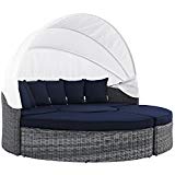 Modway Summon Outdoor Patio Sectional Daybed with Canopy With Sunbrella Brand Navy Canvas Cushions