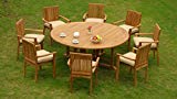 New 9 Pc Luxurious Grade-A Teak Dining Set -72″ Round Table And 8 Lua Stacking Arm Chairs #WHDSLU7