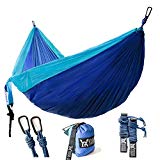Winner Outfitters Double Camping Hammock – Lightweight Nylon Portable Hammock, Best Parachute Double Hammock For Backpacking, Camping, Travel, Beach, Yard. 118″(L) x 78″(W), Sky Blue/Blue Color Review