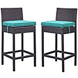 Modway Lift Bar Stool Outdoor Patio (Set of 2), Espresso Turquoise For Sale