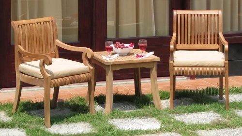 New Grade-A Teak 3Pc Set - 2 Giva Arm Chairs with side / End Table #WHDSGV1