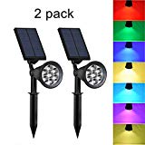 Cheap Solar Lights Outdoor  Waterproof 7 LED Changing Color Solar Spotlight Adjustable Wall Light Landscape Light Bright & Dark Sensing Auto On/Off Solar Garden Light for the Yard Patio Deck Stair Pool (2)